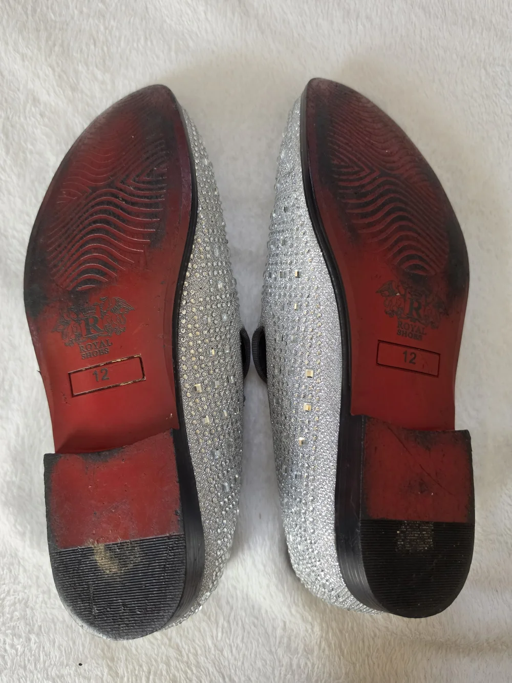 Royal Shoes Embellished Studded Sparkling Slip-On Smoker Loafers Silver Sz 12